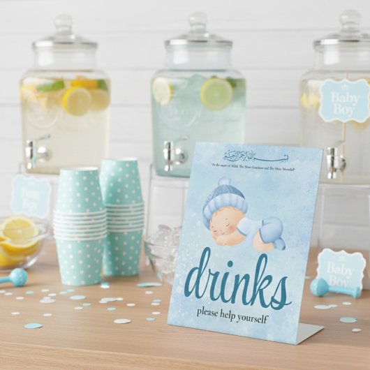 Blue Aqeeqah Baby boy drinks Sign Reclamebord Met Voetstuk