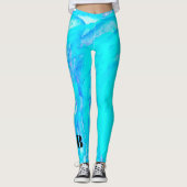 Blue Aqua Abstract Pattern Monogram Active Leggi Leggings (Voorkant)