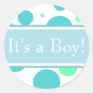 Blue & Aqua Baby Jongen Aankondiging Douche Sticke Ronde Sticker