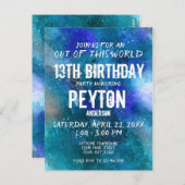 Blue Aqua Galaxy Aquarelle Invitation d'anniversai (Devant / Derrière)