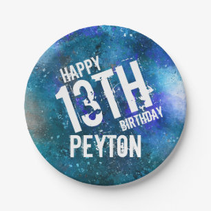 Blue Aqua Galaxy Gepersonaliseerd Verjaardagsfeest Papieren Bordje