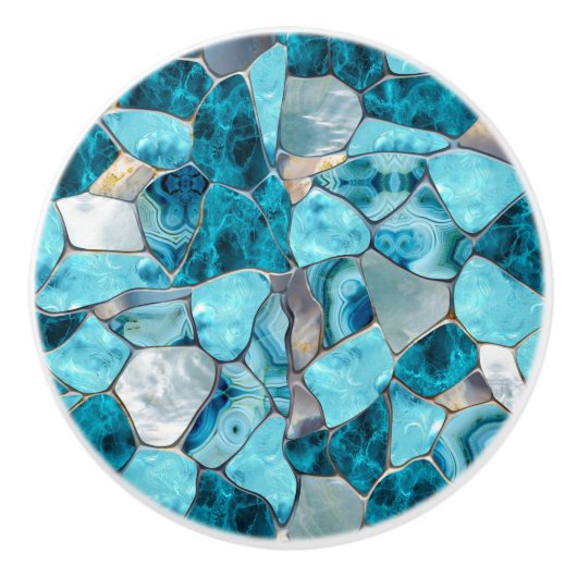 Blue aqua gemstone abstract cells keramische knop (Voorkant)