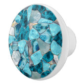 Blue aqua gemstone abstract cells keramische knop (Rechts)