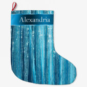 Blue Aqua Glam Glitz Kerstnaam Grote Kerstsok (Voorkant)