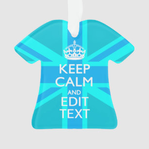Blue Aqua Keep Calm en Jouw tekst Union Jack Ornament