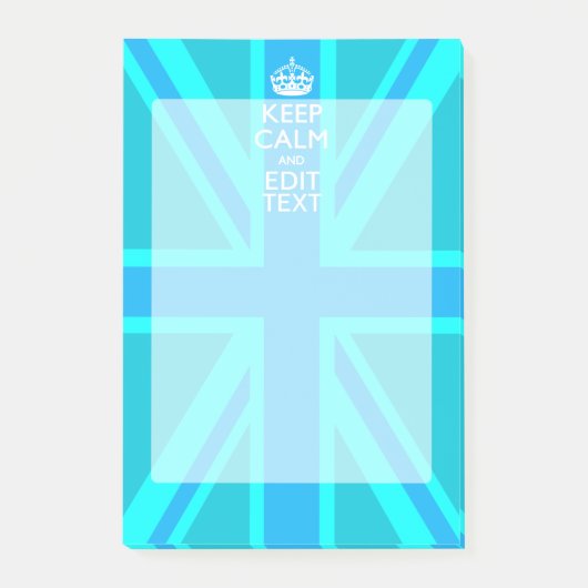 Blue Aqua Keep Calm en Jouw tekst Union Jack Post-it® Notes (Voorkant)