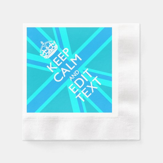 Blue Aqua Keep Calm en Jouw tekst Union Jack Servetten (Voorkant)