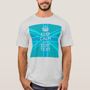 Blue Aqua Keep Calm en Jouw tekst Union Jack T-shirt