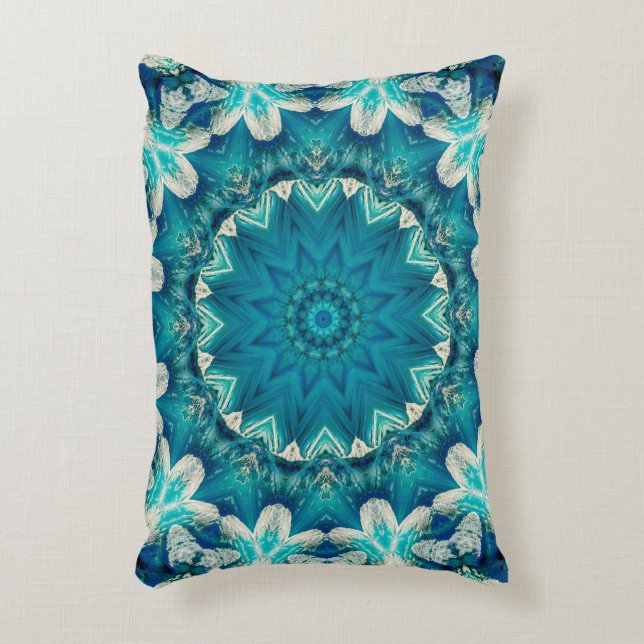 Blue Aqua Mandala Rosette Retro Hippie Accent Kussen (Voorkant(Verticaal))