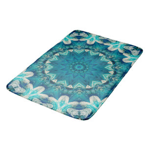 Blue Aqua Mandala Rosette Retro Hippie Badmat