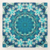 Blue Aqua Mandala Rosette Retro Hippie Glazen Onderzetter (Voorkant)