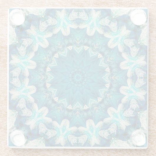 Blue Aqua Mandala Rosette Retro Hippie Glazen Onderzetter (Achterkant)