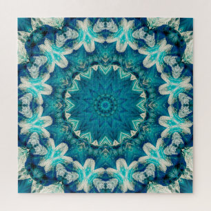 Blue Aqua Mandala Rosette Retro Hippie Legpuzzel