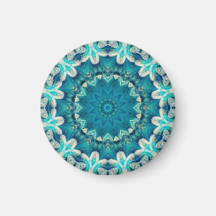 Blue Aqua Mandala Rosette Retro Hippie Magneet