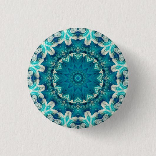 Blue Aqua Mandala Rosette Retro Hippie Ronde Button 3,2 Cm (Voorkant)