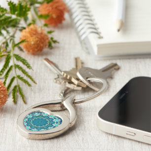 Blue Aqua Mandala Rosette Retro Hippie Sleutelhanger