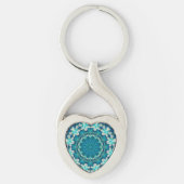 Blue Aqua Mandala Rosette Retro Hippie Sleutelhanger (Voorkant)