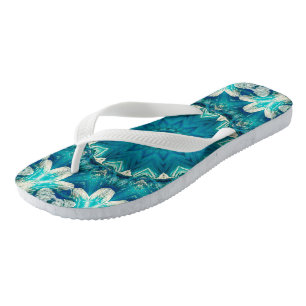 Blue Aqua Mandala Rosette Retro Hippie Teenslippers