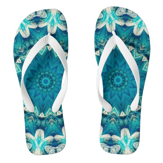 Blue Aqua Mandala Rosette Retro Hippie Teenslippers (Voetbed)