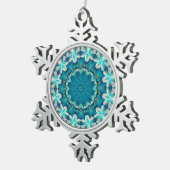 Blue Aqua Mandala Rosette Retro Hippie Tin Sneeuwvlok Ornament (Rechts)
