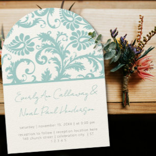 Blue Aqua Mint Green Victoriaans Damask Wedding Kaart