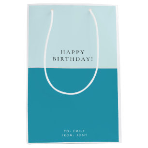 Blue Aqua Modern Verjaardag Medium Cadeauzakje
