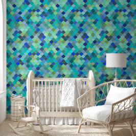 Blue Aqua Moroccan Mosaic Pattern Behang