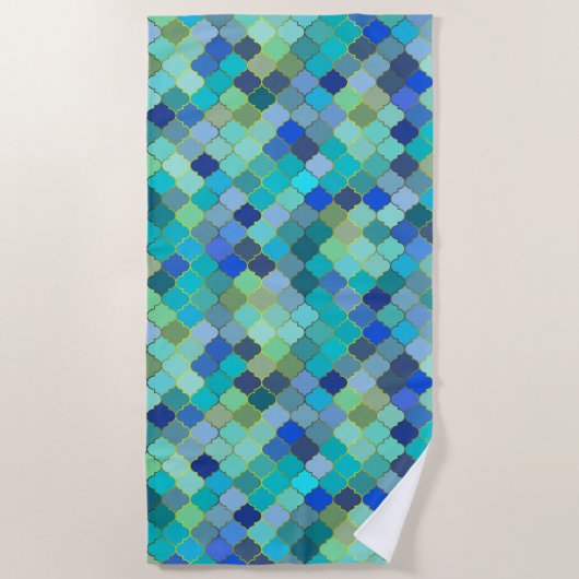 Blue Aqua Moroccan Mosaic Pattern Strandlaken (Voorkant)