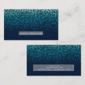 Blue Aqua Navy Glitter Sparkle Modern Glam Chic Visitekaartje (Voorkant / Achterkant)