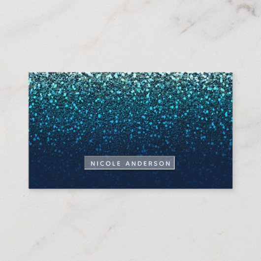 Blue Aqua Navy Glitter Sparkle Modern Glam Chic Visitekaartje (Voorkant)