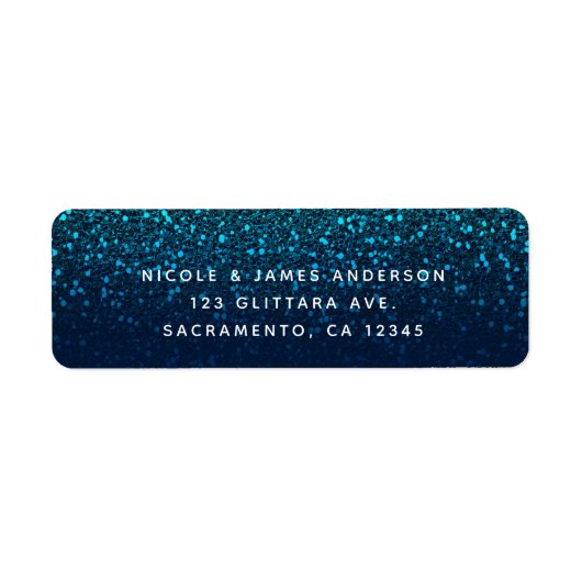 Blue Aqua Navy Glitter Sparkle Modern Party Etiket (Voorkant)