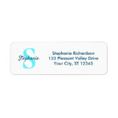 Blue Aqua Script Monogram Etiket (Voorkant)