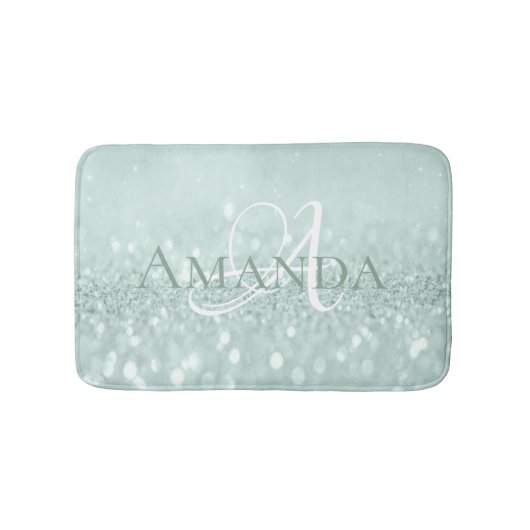 Blue Aqua Tiffany Pastel Glitter Name Monogram Badmat (Voorkant)