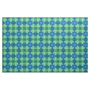 Blue Aqua Turquoise Lime Green Bali Batik Pattern Stof