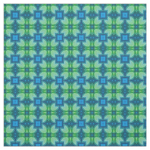 Blue Aqua Turquoise Lime Green Bali Batik Pattern Stof