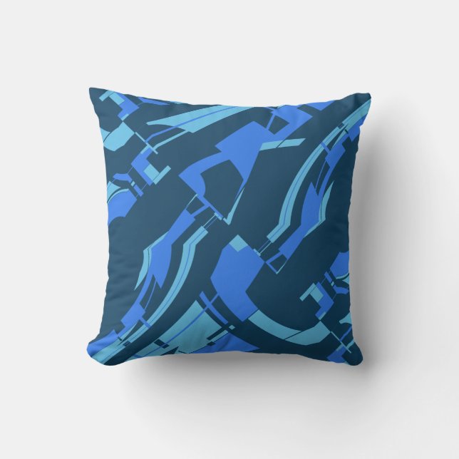 Blue Aqua Turquoise Slanted MCM Look Abstract Kussen (Voorkant)