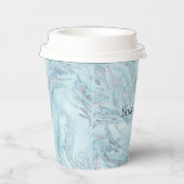 Blue Aqua Zilver Marmer Swirls Papieren Bekers (Rechts)