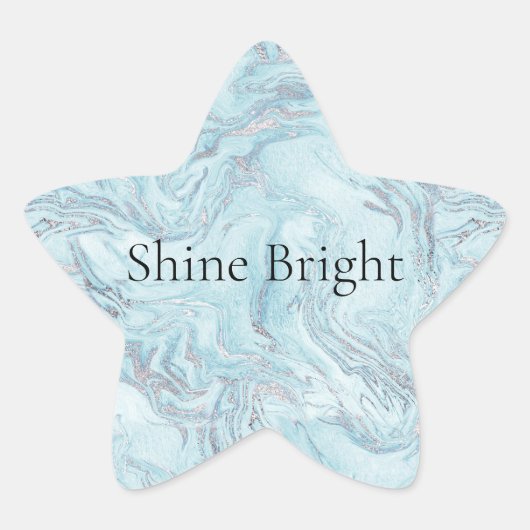 Blue Aqua Zilver Marmer Swirls Ster Sticker (Voorkant)