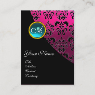 BLUE AQUAMARINE DAMASKMONOGRAM, fuchsia roze Visitekaartje