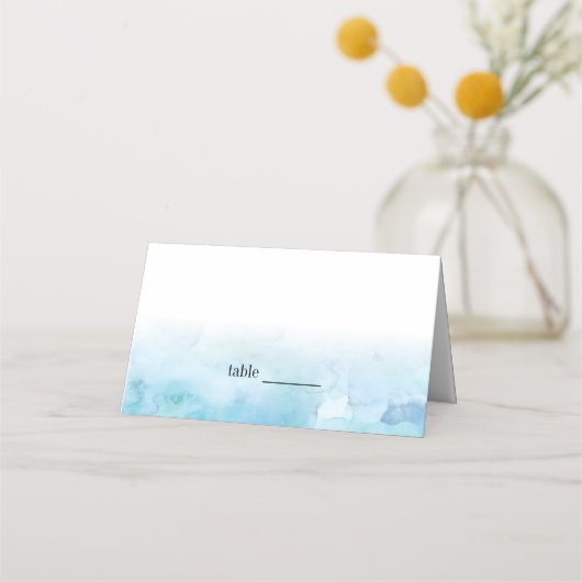 Blue Aquamarine Waterverf Wedding Place Card (Voorkant)
