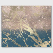 Blue Aquatic Blauwgroen Gold Marble Roos Bridal Gl Cadeaupapier (Vlak)