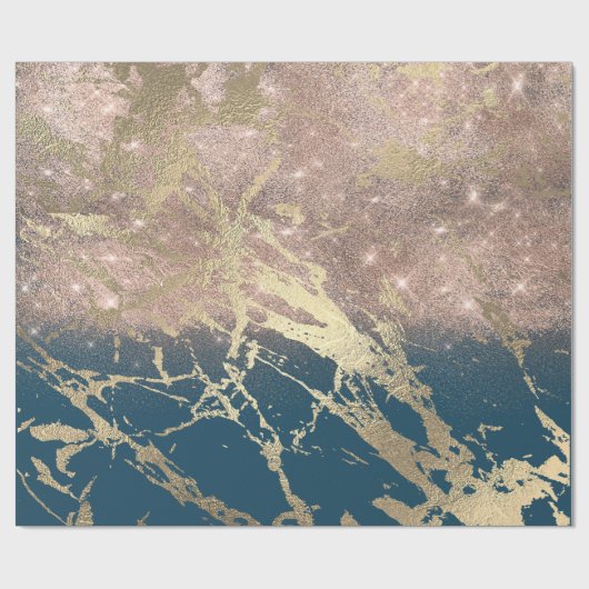 Blue Aquatic Blauwgroen Gold Marble Roos Bridal Gl Cadeaupapier (Vlak)