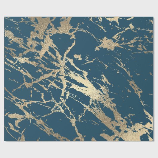 Blue Aquatic Foxier Gold Marble Shiny Glam Cadeaupapier (Vlak)