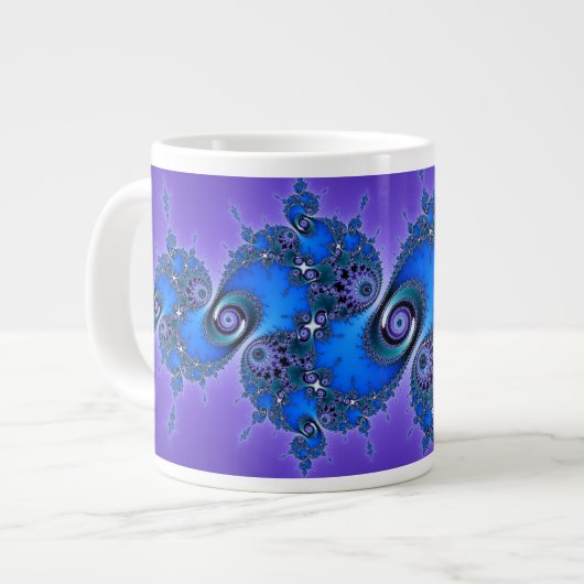 Blue Arabesque op Paars - dun Julia fractal Jumbo Mok (Voorkant links)