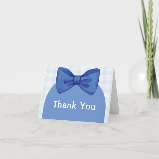 Blue Arch Gingham Plaid Bow Boy Baby shower Bedankkaart (Voorkant)