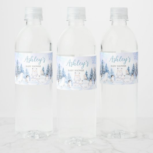 Blue Arctic Animals Baby shower Waterfles Etiket (Flessen)