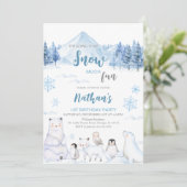 Blue Arctic Animals Birthday Invitation Kaart (Staand voorkant)