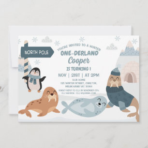 Blue Arctic Animals Winter Onederland 1e verjaarda Kaart