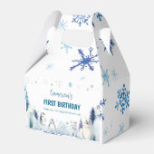 Blue Arctic Animals Winter Verjaardagsfeest Bedankdoosjes (Achterkant)