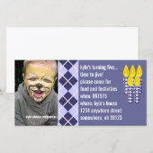 Blue Argyle Geboorte Foto Uitnodiging (Voorkant / Achterkant)